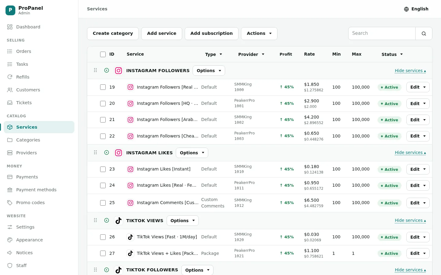 All your services on one page